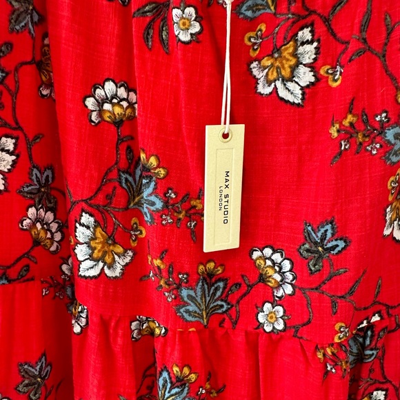 NWT($168) MAX STUDIO FLORAL TIERED COTTON BLEND MAXI
RED FLOATY FLORA Size Med - Picture 10 of 14